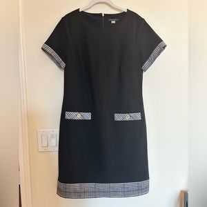 Black Short Sleeve Tommy Hilfiger Dress with Houndstooth Trim - Size 10 NWOT